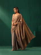 trueBrowns Grey Cotton Gold Lurex Striped Ready to Wear Saree | Grocsy