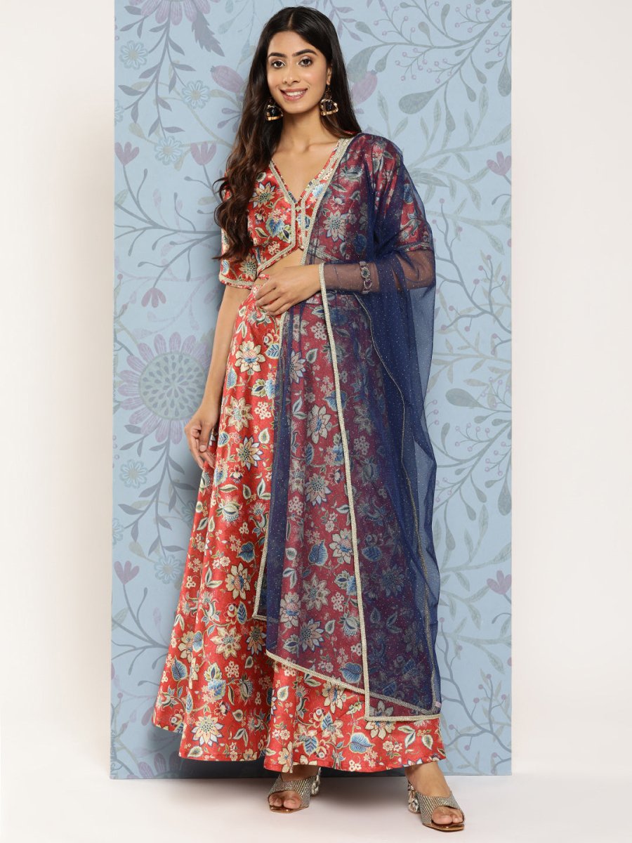 Ahalyaa Printed Zari Ready to Wear Lehenga & Blouse With Dupatta | Grocsy