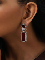 trueBrowns Silver tone Red Stone Drop Earrings - Swadesiicart
