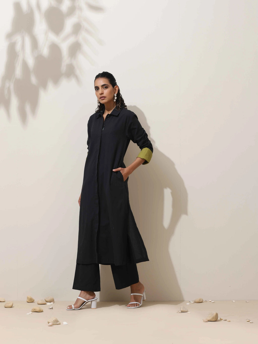 trueBrowns Black Cotton Linen Kurta Pant Set | Grocsy