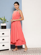 InWeave Women's Peach Cr Strappy Set With Peach Yellow Floral Cape | Grocsy