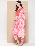 Ahalyaa Printed One-Shoulder Flared Sleeve Sequinned Kurta with Trousers | Grocsy