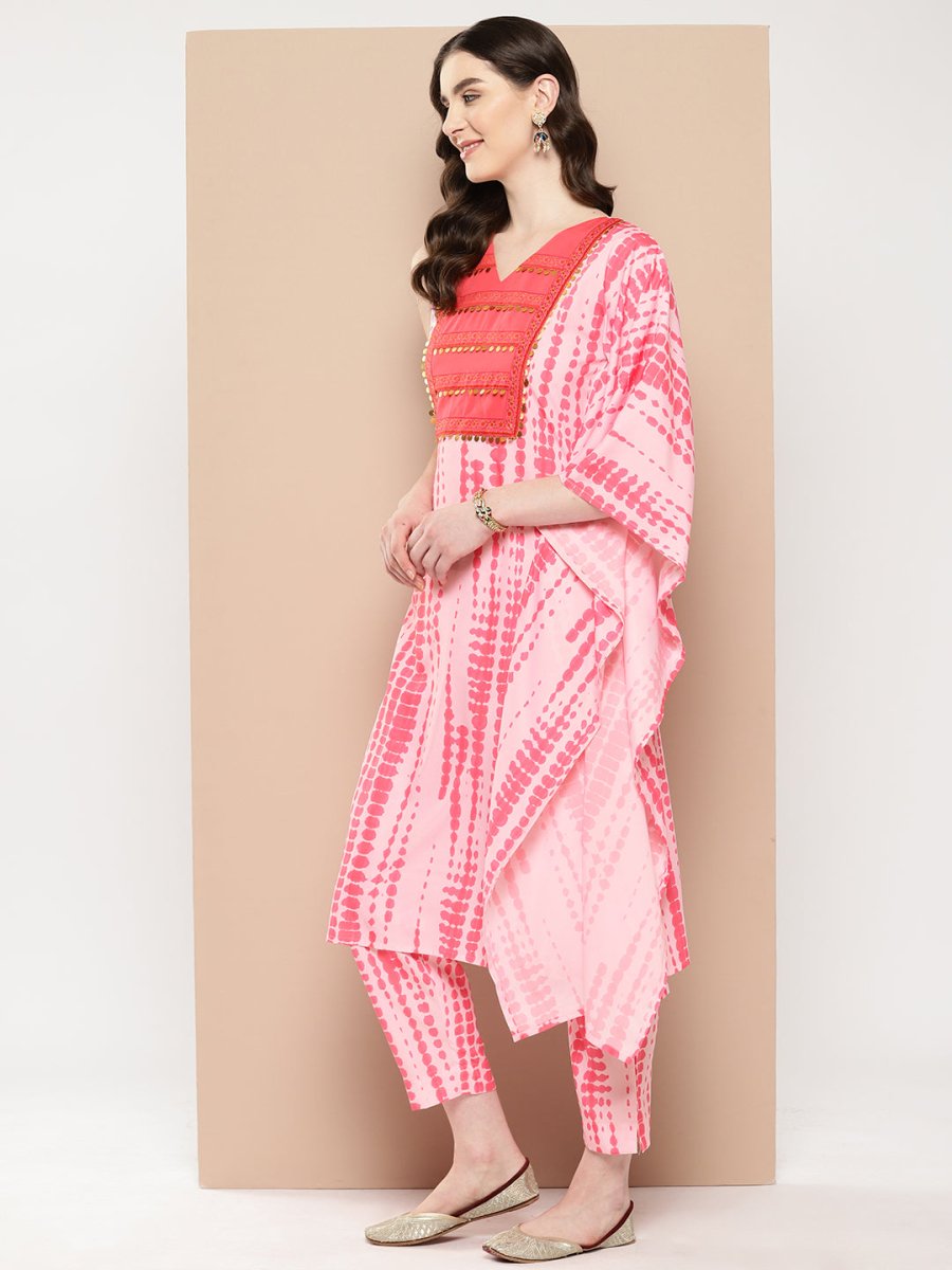 Ahalyaa Printed One-Shoulder Flared Sleeve Sequinned Kurta with Trousers | Grocsy