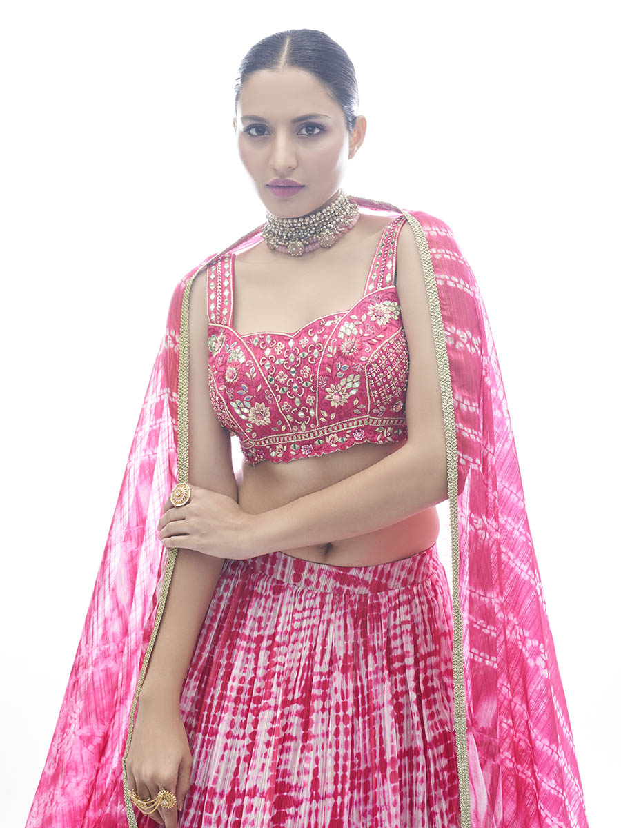 Myra Pink Jaquard Embroidered Designer Lehenga | Grocsy