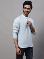Even Apparels Blue Pure Cotton Kurta With Band Collar | Grocsy