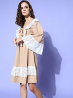InWeave Women's Beige Lacy Short Dress | Grocsy