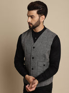 Even Apparels Men's Black Woolen Waistcoat With Patch Pocket | Grocsy