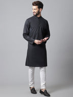 Even Apparels Black Solid Kurta With Band Collar | Grocsy