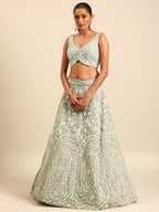 House of Panchhi Sea green Net Multi Sequins with heavy Zarkan embroidery Lehenga choli & Dupatta | Grocsy