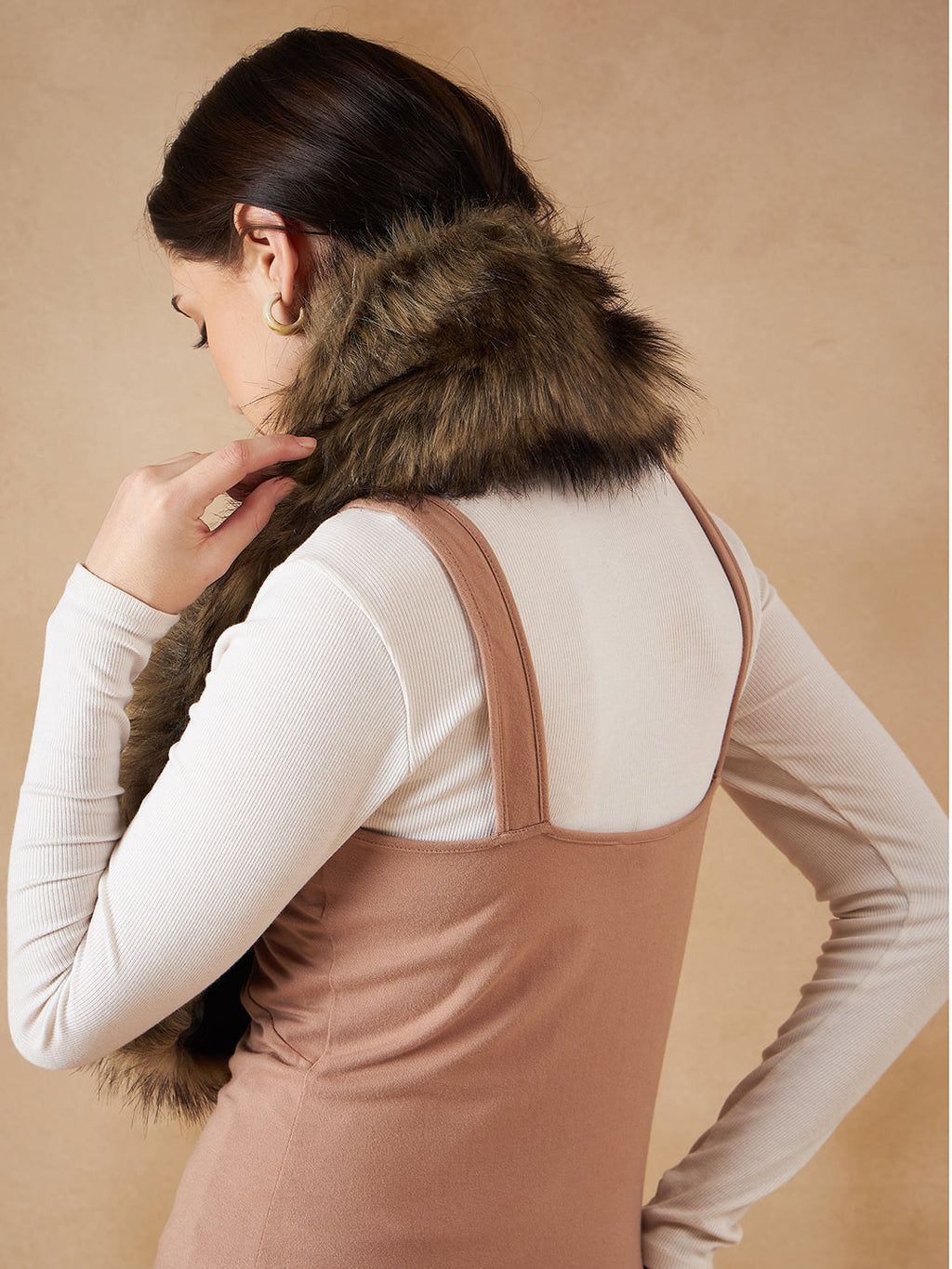 InWeave Women's Beige Print Faux Fur Neck Warmer | Grocsy