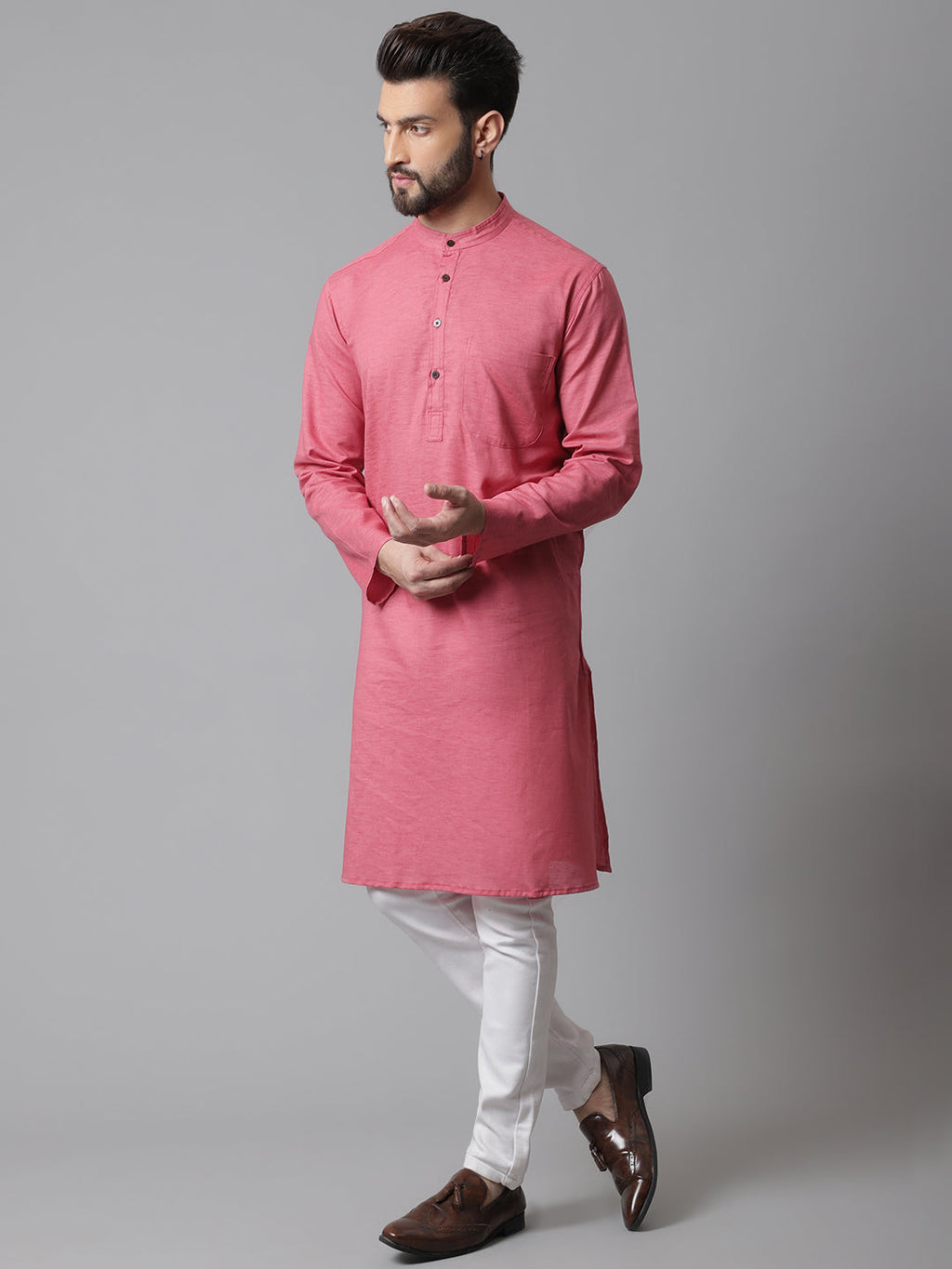 Even Apparels Rust Pure Cotton Kurta With Band Collar | Grocsy