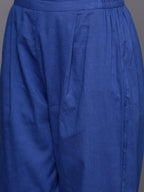 Ahalyaa Women Blue Floral Printed Pure Cotton Kurta with Trousers | Grocsy