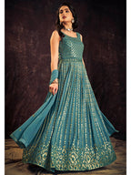 Myra Blue Real Georgette Designer Gown Style Suit | Grocsy
