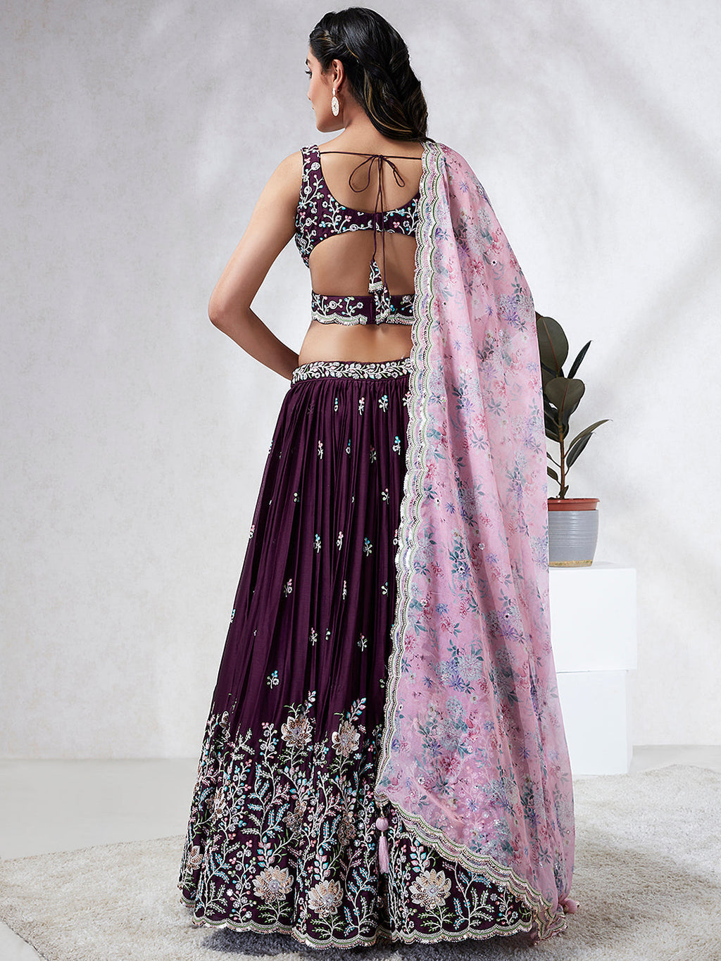 House of Panchhi Teal Pure Georgette Sequins And Thread Embroidery Lehenga Choli & Dupatta | Grocsy