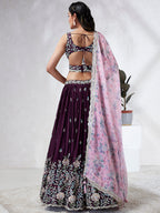 House of Panchhi Teal Pure Georgette Sequins And Thread Embroidery Lehenga Choli & Dupatta | Grocsy