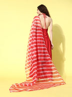 InWeave Women's Red Lace Work Backless Kurta Sharara Set With Lehariya Dupatta | Grocsy