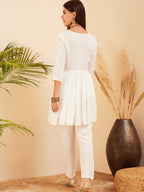 InWeave Women's White Round Neck Square Gota Work Kurta Pant Set | Grocsy