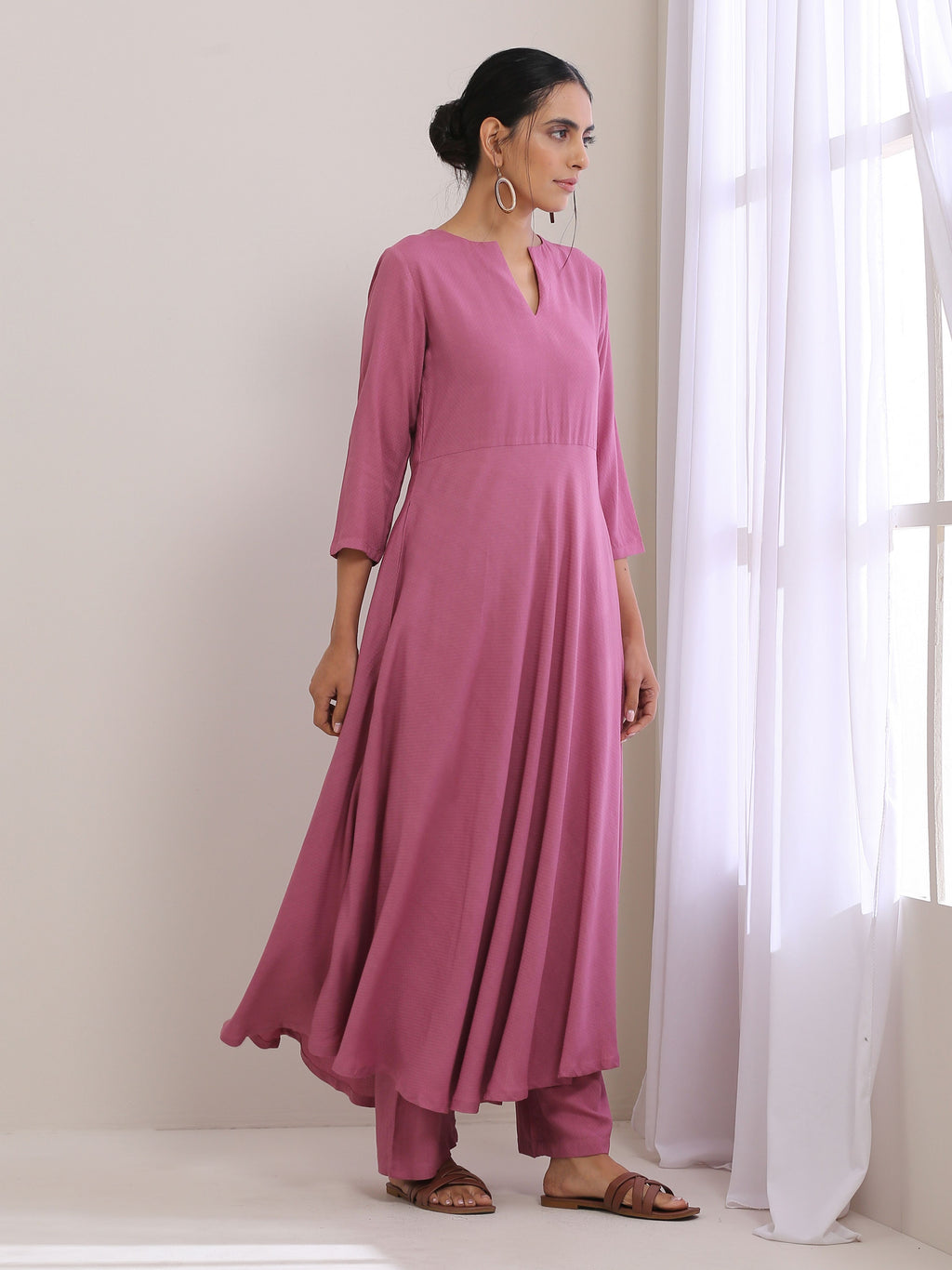 trueBrowns Onion Pink Dobby Anarkali Pant Set | Grocsy