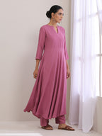 trueBrowns Onion Pink Dobby Anarkali Pant Set | Grocsy