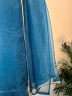 trueBrowns Teal Organza Pre-Stitched Saree | Grocsy