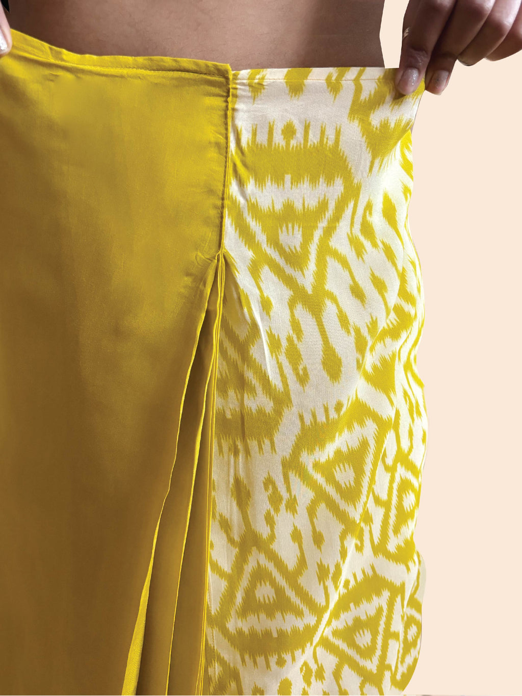 trueBrowns Lime Muslin Ikat Saree | Grocsy