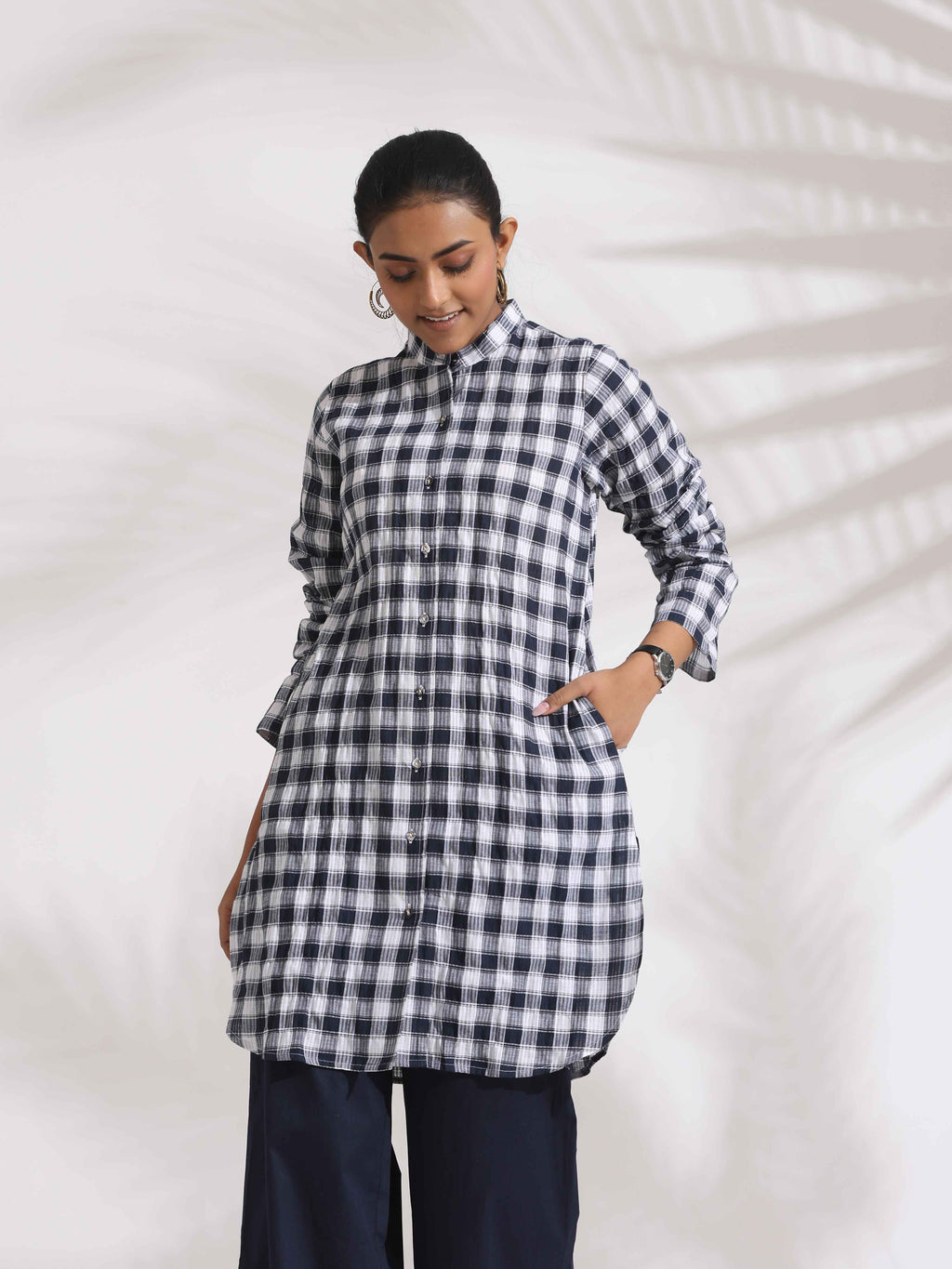 trueBrowns Blue Cotton Check Kurta Co-ord Set | Grocsy