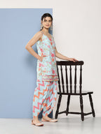 Ahalyaa Women Floral Printed Gotta Patti Kurti With Dhoti Pants & With Dupatta | Grocsy