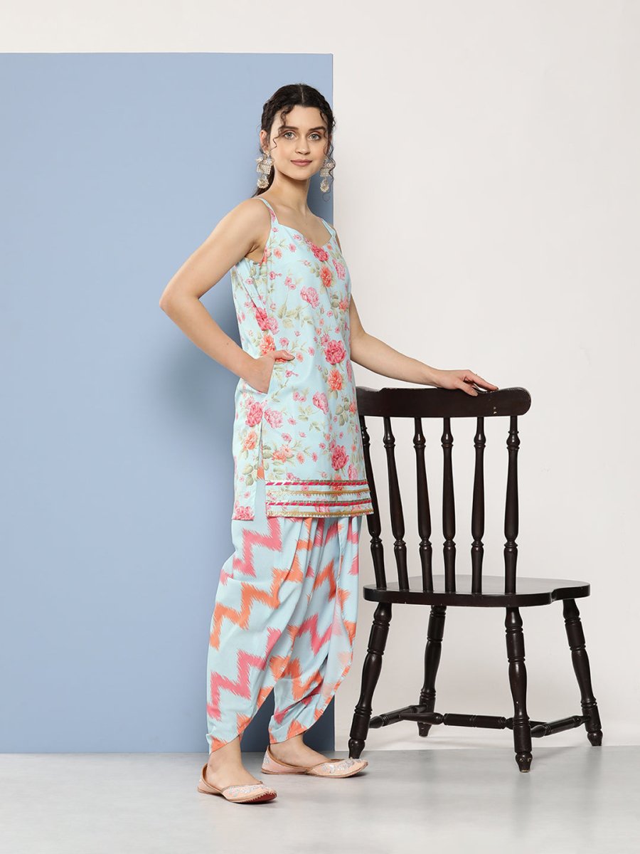 Ahalyaa Women Floral Printed Gotta Patti Kurti With Dhoti Pants & With Dupatta | Grocsy