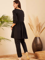 InWeave Women's Black Round Neck Square Gota Work Kurta Pant Set | Grocsy