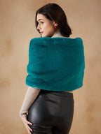 InWeave Women's Cyan Blue Long Faux Fur Cape | Grocsy
