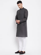 Even Apparels Grey Pure Cotton Kurta With Band Collar | Grocsy