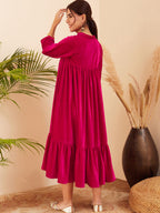 InWeave Women's Fuchsia Velvet Manderia V Neck Flared Dress | Grocsy