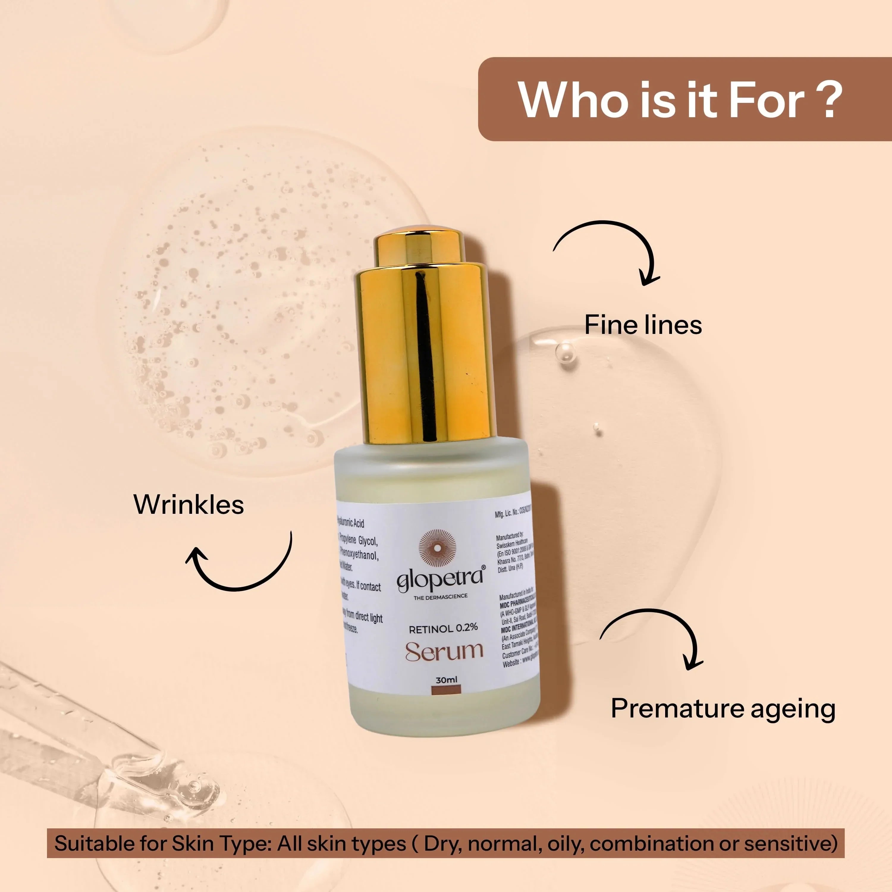 Glopetra Retinol 0.2% - Anti Ageing Serum For Face | Grocsy