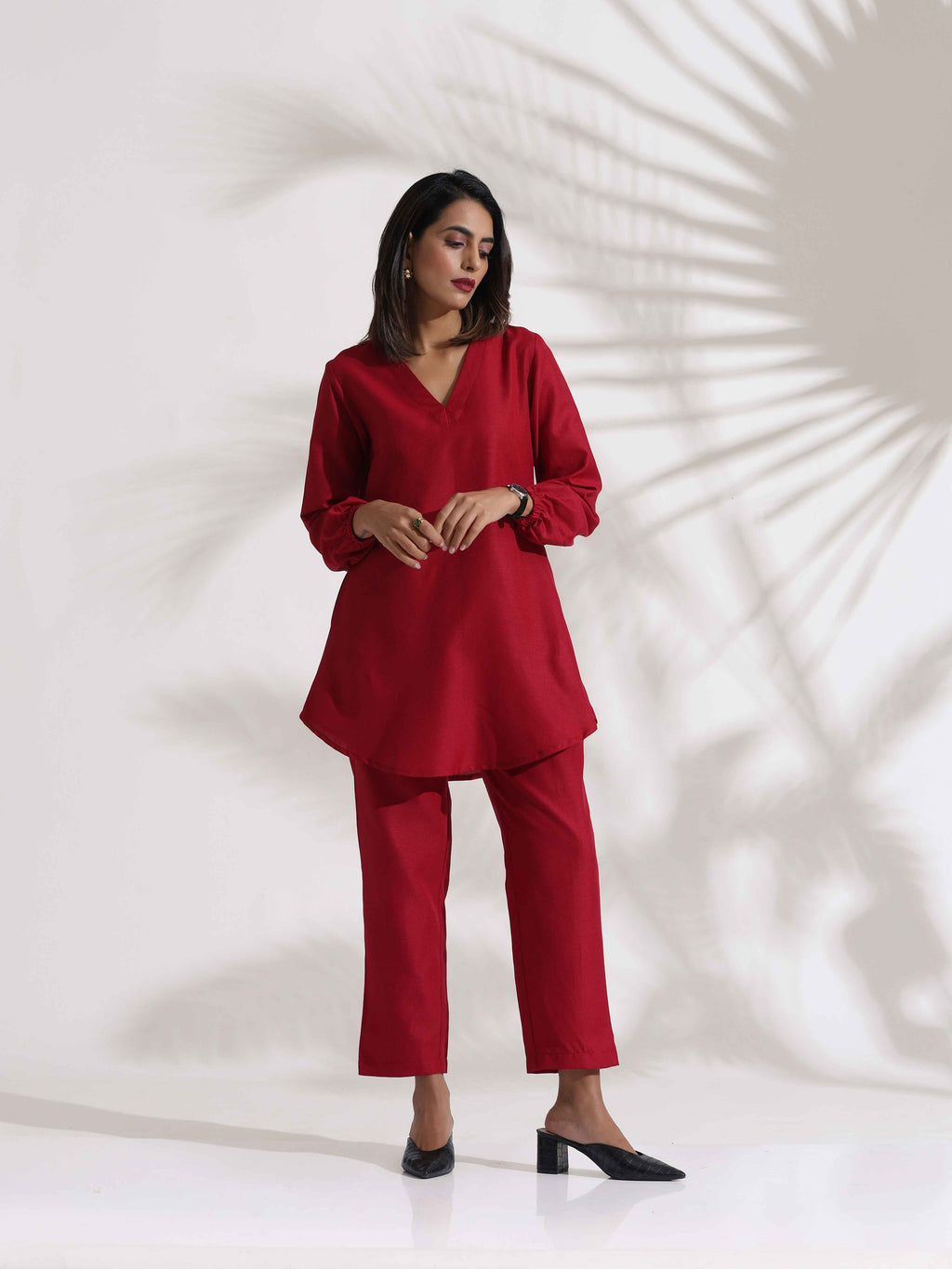 trueBrowns Maroon Slub Co-ord Set | Grocsy