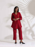 trueBrowns Maroon Slub Co-ord Set | Grocsy