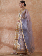 InWeave Women's Light Grey Jacquard Halter Kurta Set W Grey Or Dupatta | Grocsy