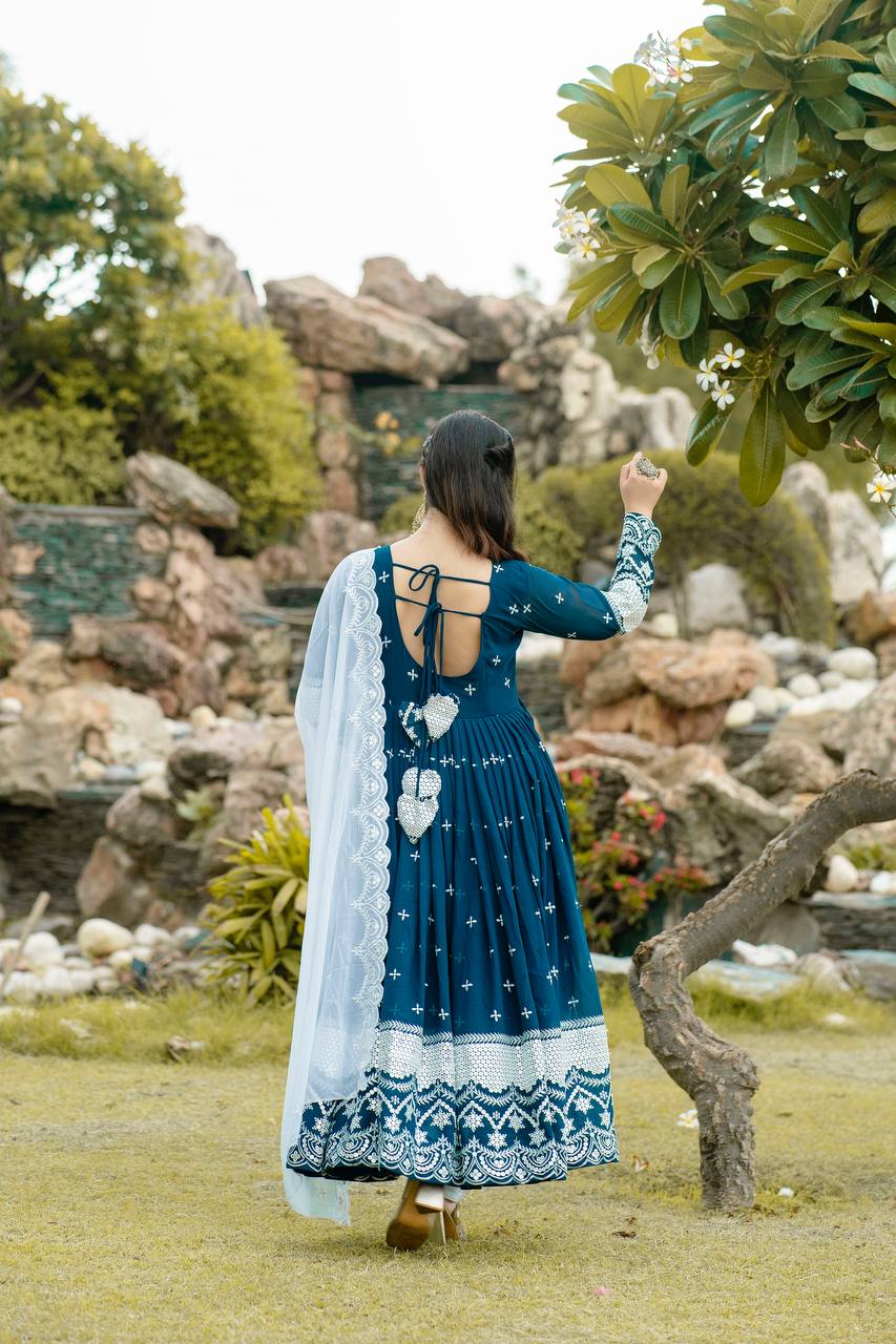Yash Enterprise Navy Blue Fux Georgette With Emboidery Work Slwar Suits Stitched | Grocsy