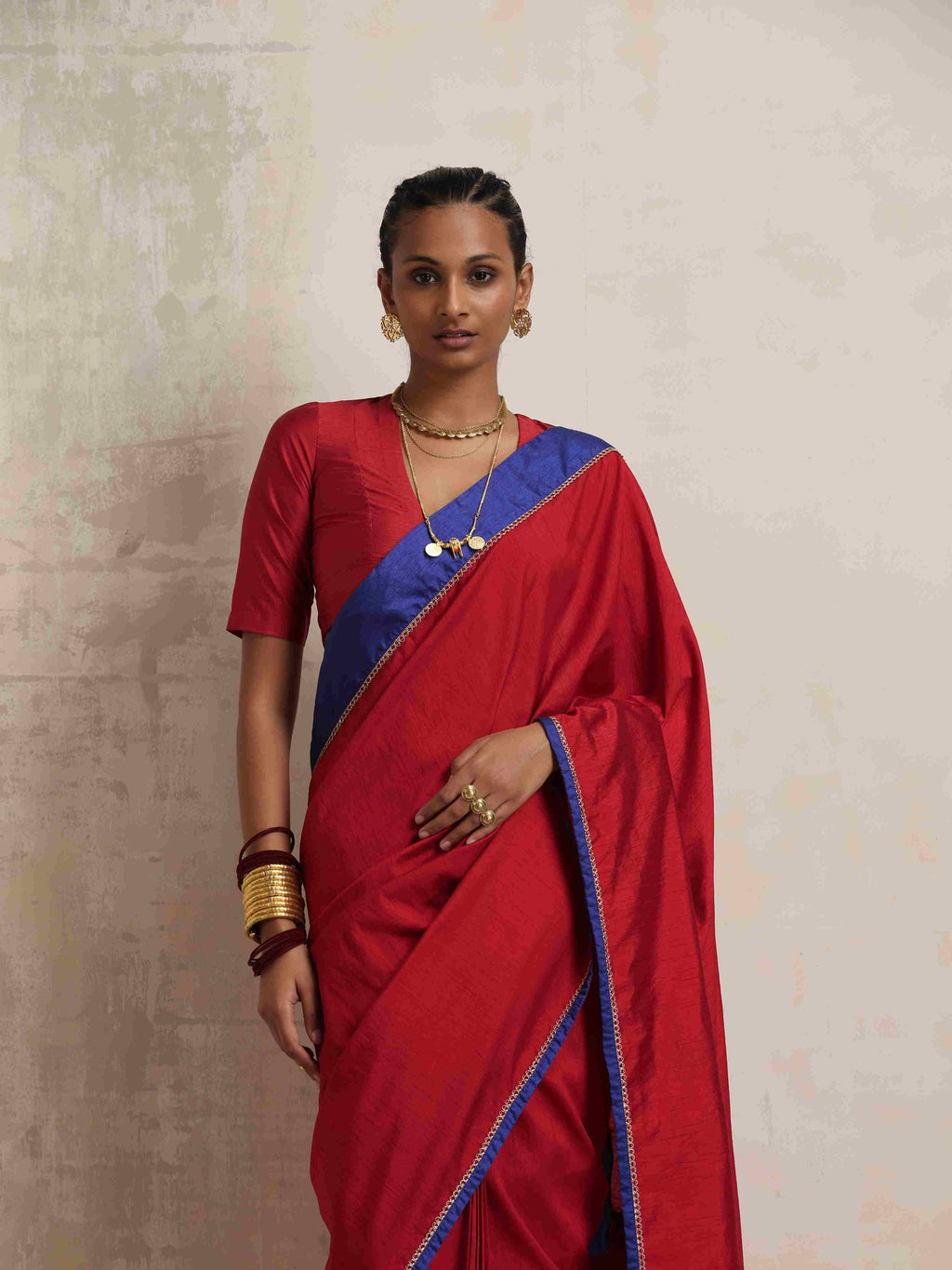 trueBrowns Red Silk Ready To Wear Saree | Grocsy