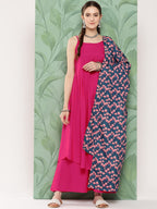 InWeave Women's Fuchsia Strappy Set W Navy Pink Lotus Cr Duptta | Grocsy