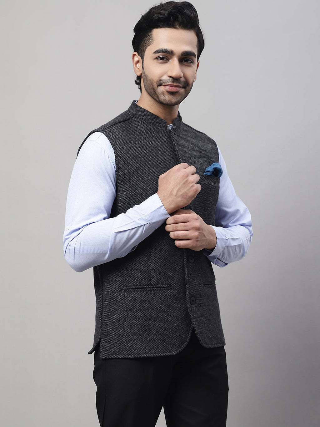 Even Apparels Men's Grey Pure Wool Nehru Jacket | Grocsy