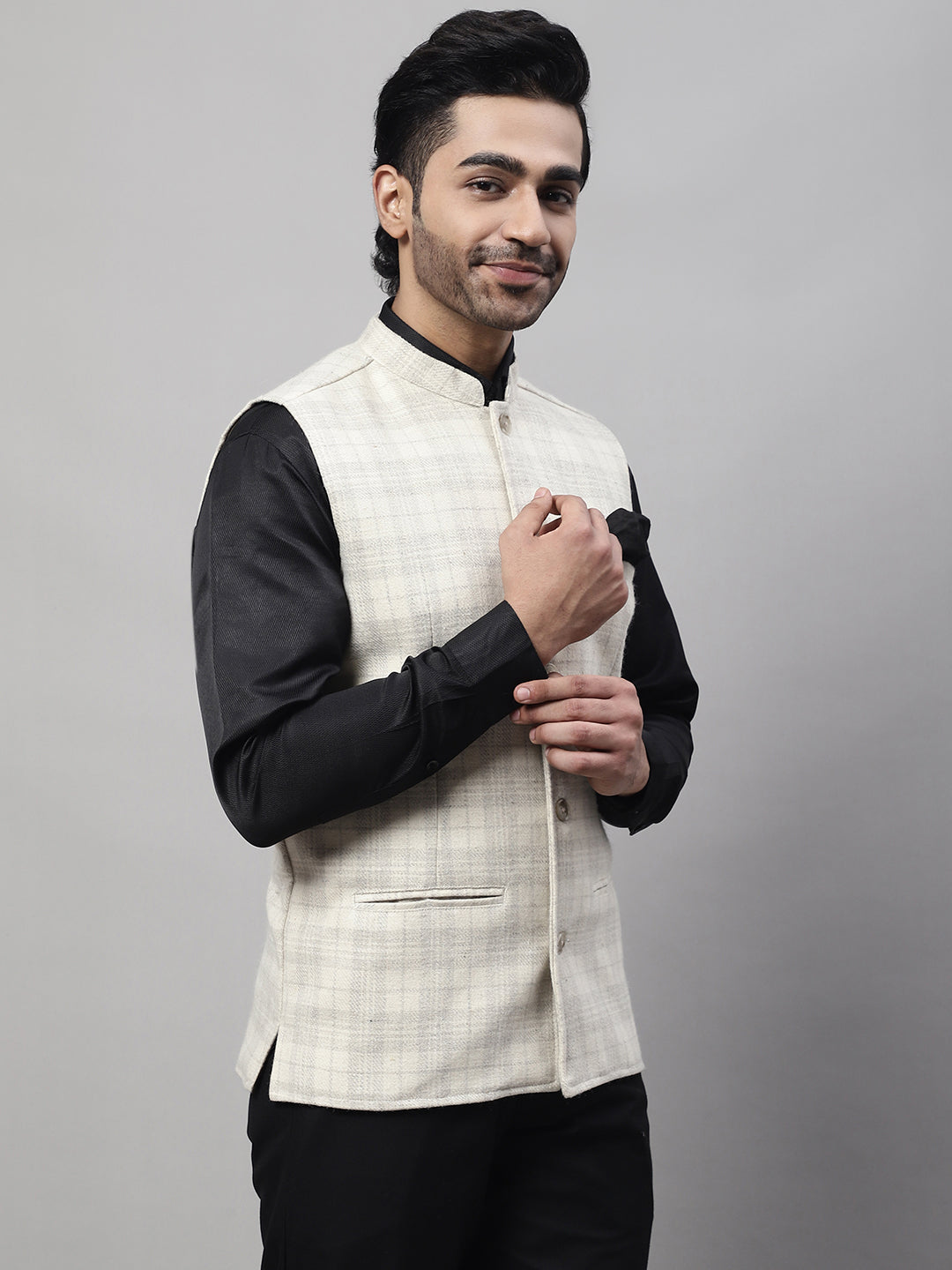 Even Apparels Men's Cream Pure Wool Nehru Jacket | Grocsy