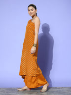 InWeave Women's Mustard Gold Print One Shoulder Kurta Set | Grocsy