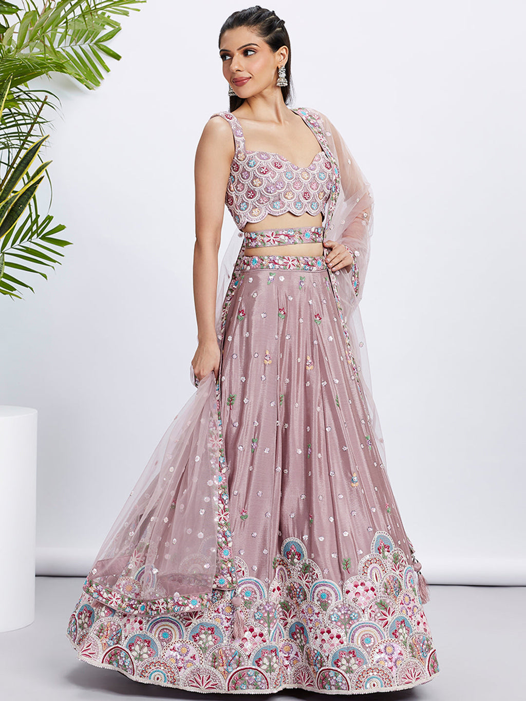 House of Panchhi Lavender Georgette Sequins And Thread Embroidery Lehenga Choli & Dupatta | Grocsy