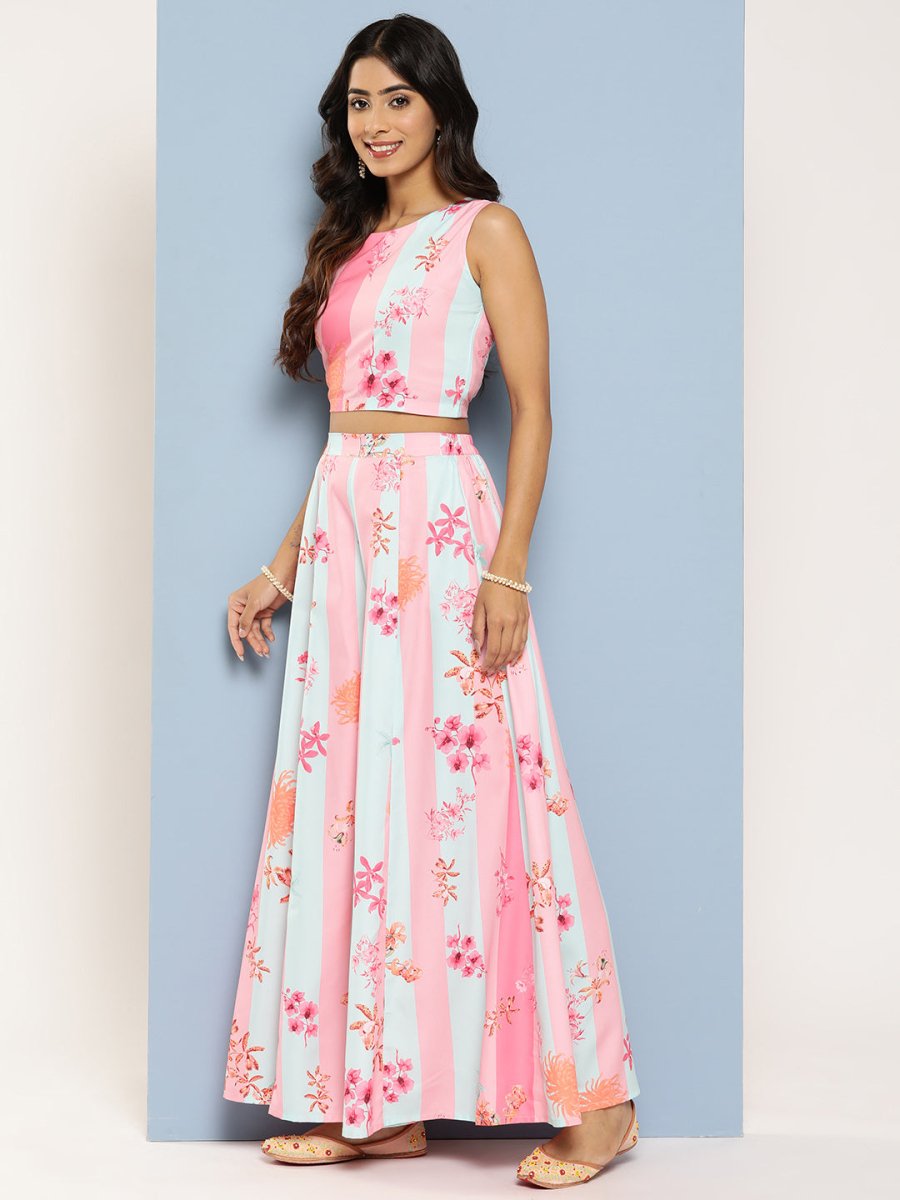 Ahalyaa Women Floral Printed Top with Palazzos & Shrug | Grocsy