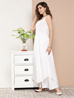 InWeave Women's Cream Strappy With Blue White Chintz Organza Cape | Grocsy