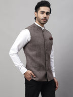 Even Apparels Men's Brown Nehru Jacket With Welt Pockets | Grocsy