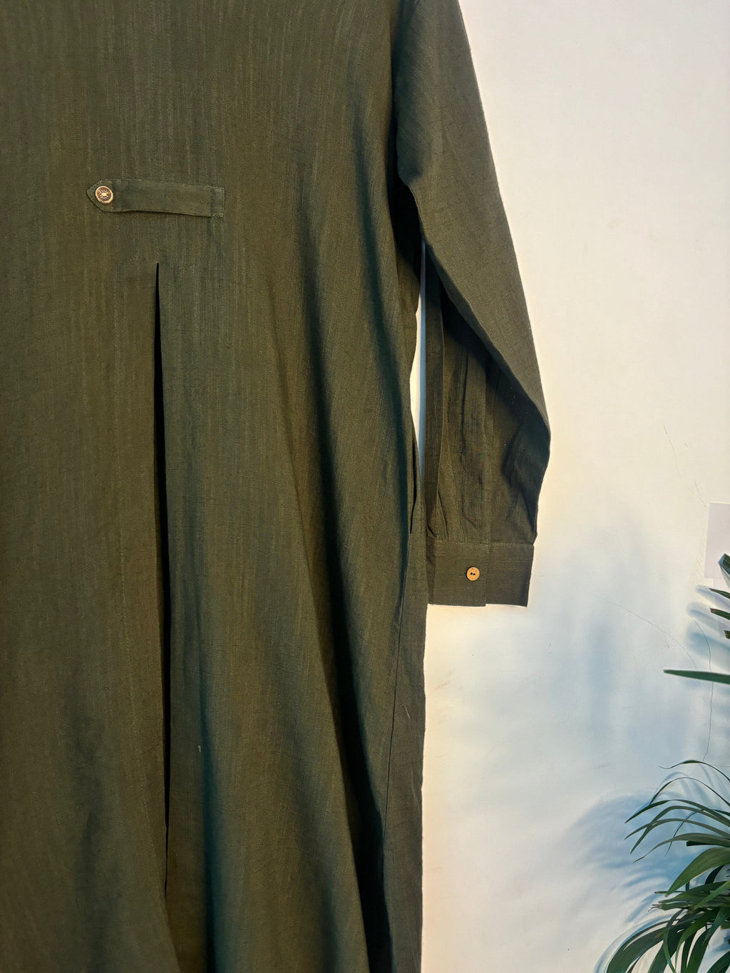 trueBrowns Olive Green Slub Kurta | Grocsy