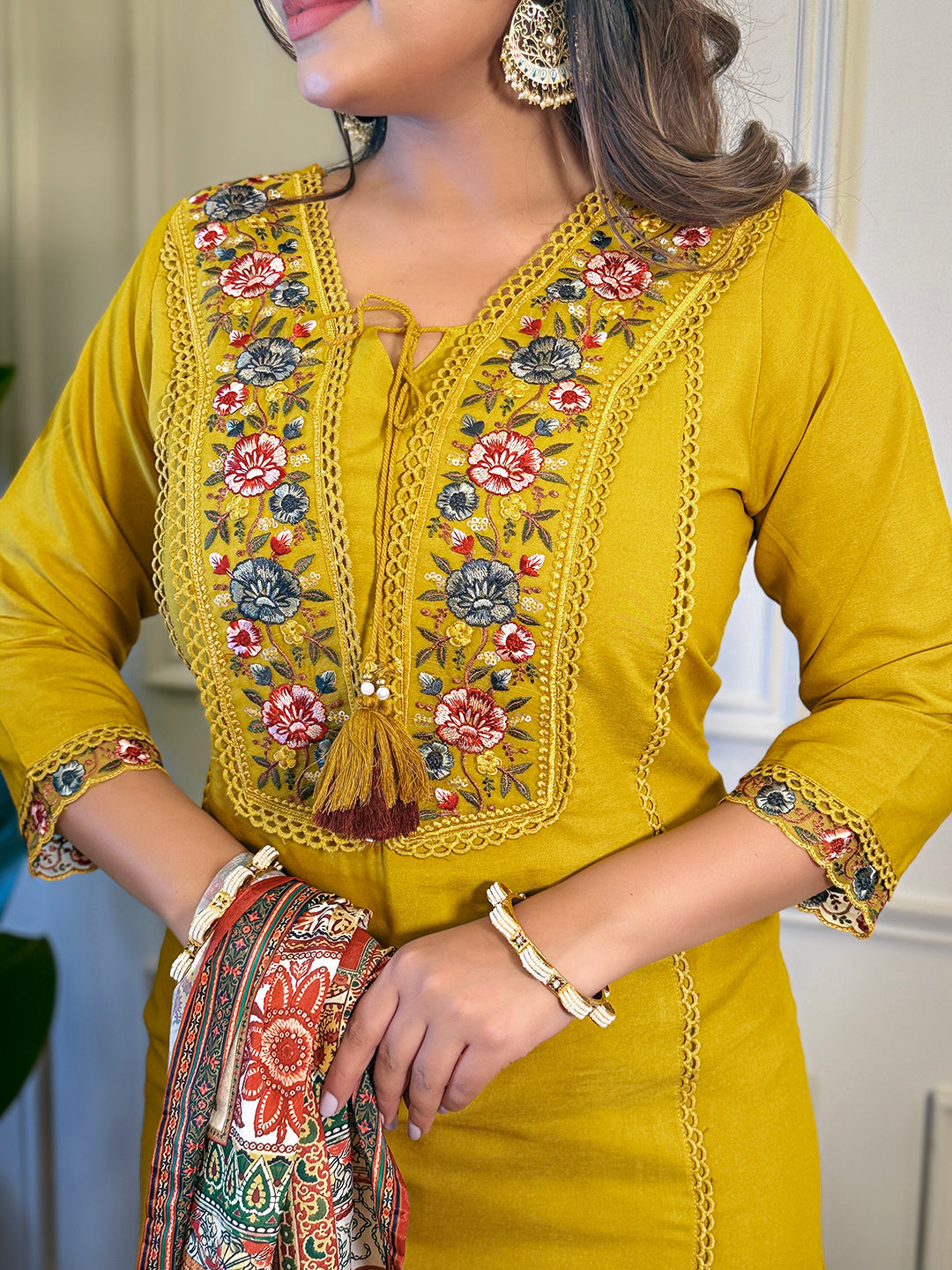 The52 Women's Gorgeous Viscose Embroidery Straight Kurta with Pant And Dupatta Set | Grocsy