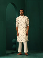 trueBrowns Men's Ivory Rhombus Cotton Kurta | Grocsy
