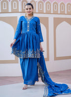 Yash Enterprise Glorious Blue Chinon Silk Embroidery Work Readymade Salwar Suit | Grocsy